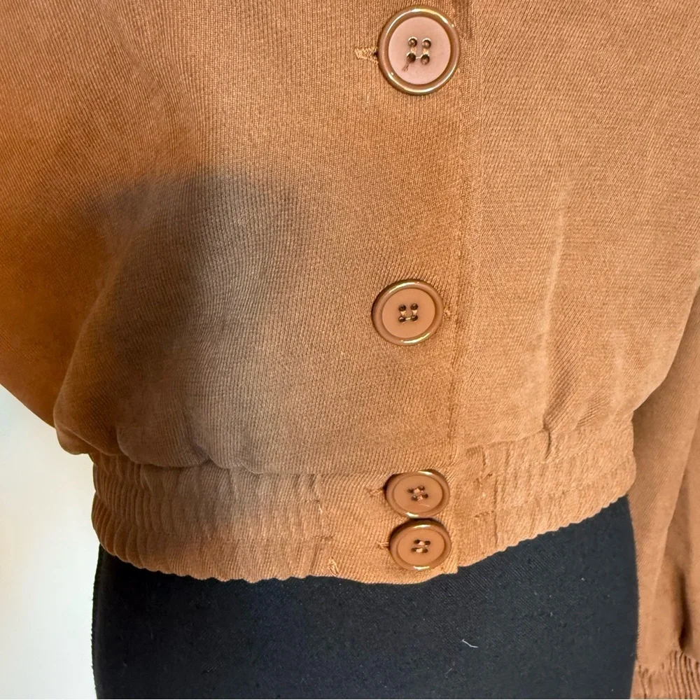 HYFVE Brown Crop Jacket Oversized Button Closure Streetwear Size Small - Picture 6 of 11